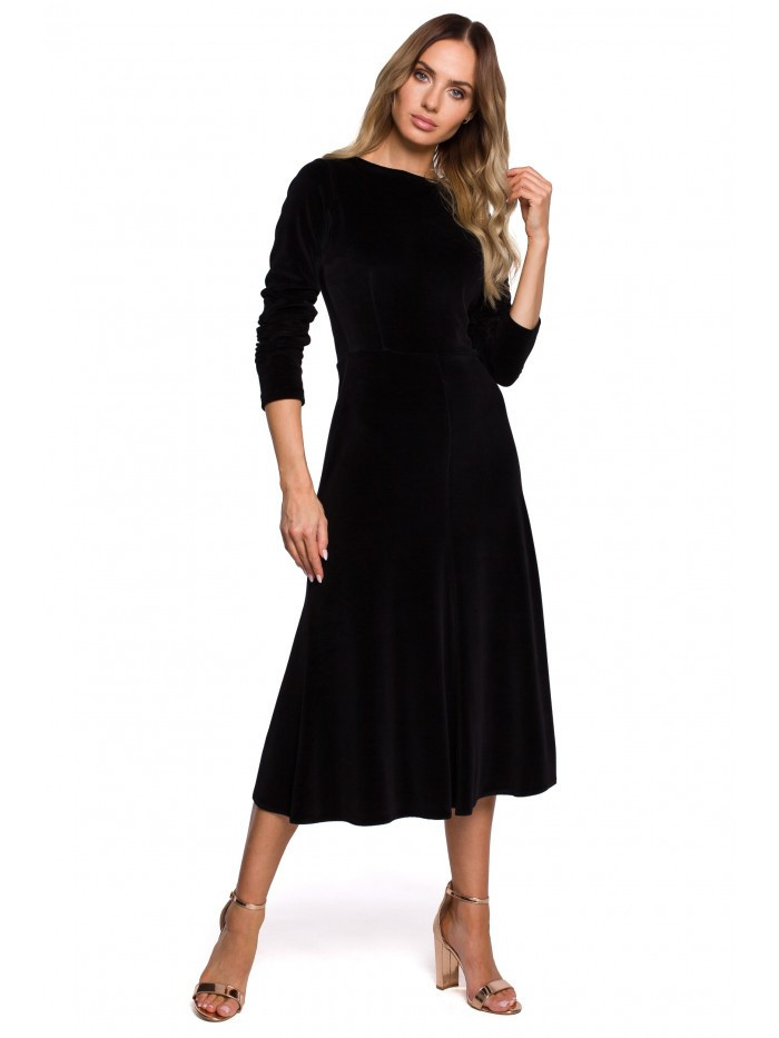 Dámské sametové midi šaty s rukávy černé černá XL model 18394435 - Moe