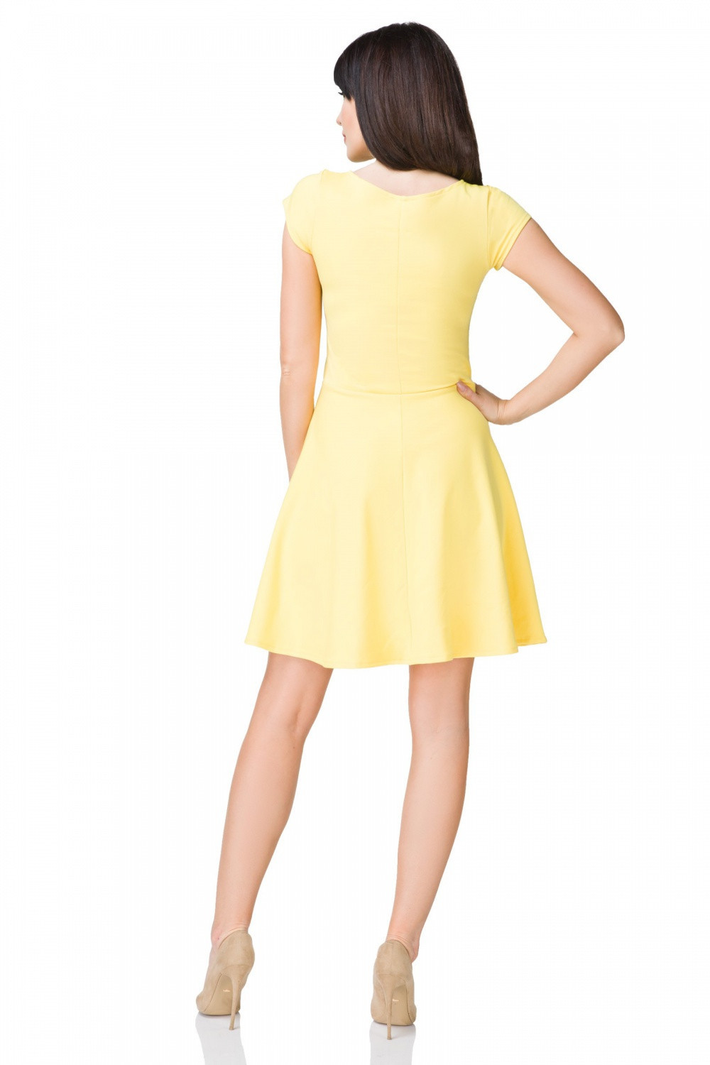 Levně Denní dámské šaty T184/4 žluté - Tessita L-40
