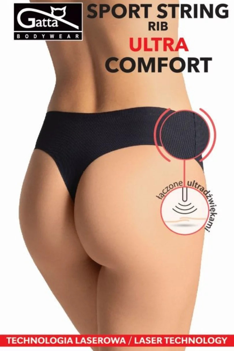 Dámske tangá SPORT STRING RIB ULTRA COMFORT Black - Gatta L černá