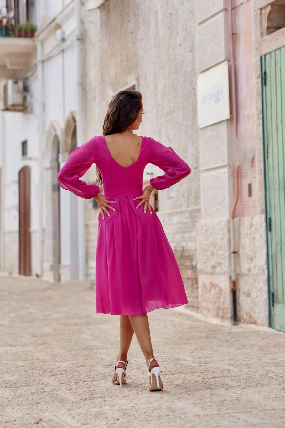 Dámské šaty SUK0372 Tmavě fialová - Roco Fashion tmavě fialová 42 (obrázek 3)