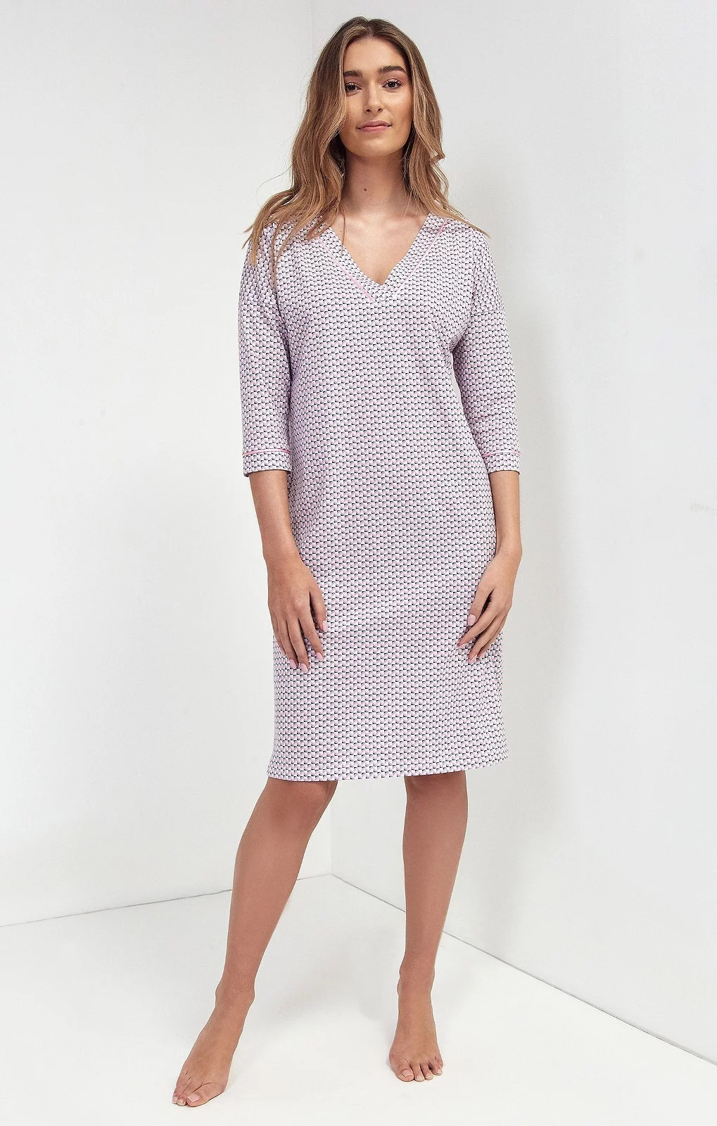 Dámská noční košile 102 3/4 S-XL - Cana růžová-vzor S (obrázek 3)