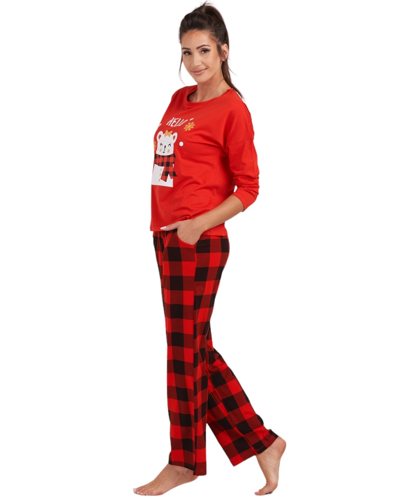 Dámské pyžamo 165/031 červená s medvídkem - Karol XL