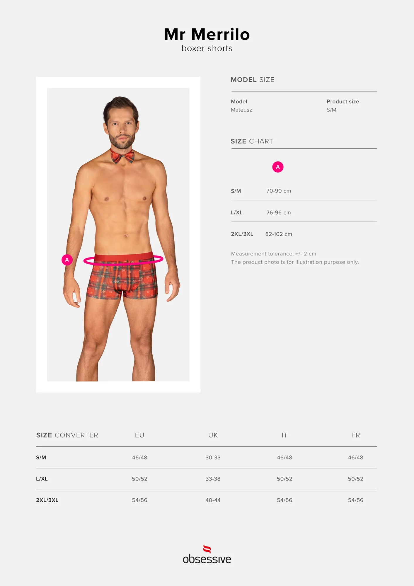 Pánský set Mr Merrilo boxer shorts + motýlek - Obsessive červená S/M (obrázek 3)