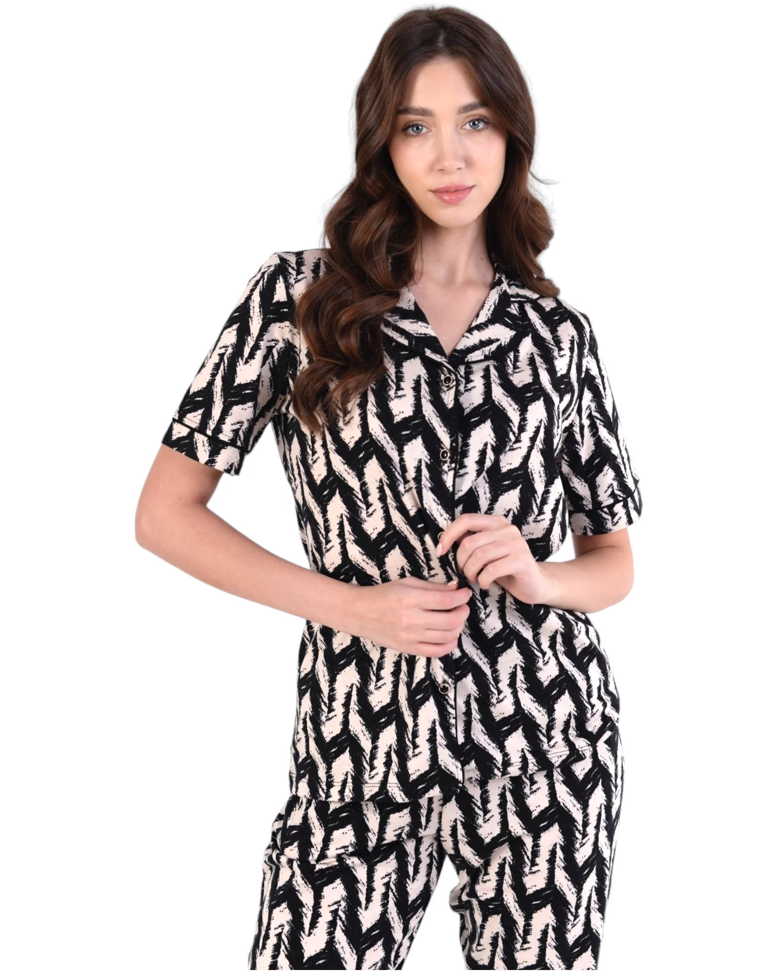 Dámské pyžamo 180/155 černobéžové - Karol 2XL (obrázek 4)