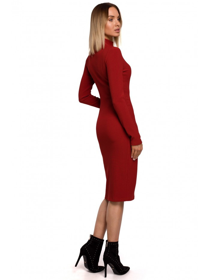 Dámské pletené šaty s rolákem M542 cihlově červené - Moe L