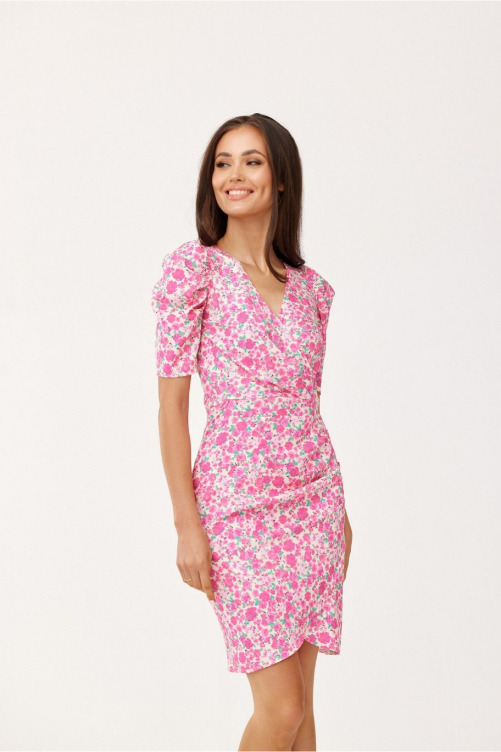 Dámské společenské šaty SUK0367-E46-46 růžovo/bílé - Roco Fashion 46