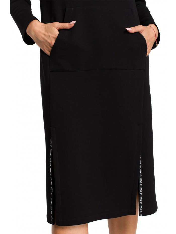 Dámské pletené midi šaty s pruhy s logy M688 černé - MOE L