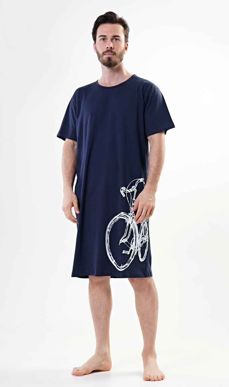 Pánská noční košile s krátkým rukávem Bicykl tm. modrá - Vienetta L