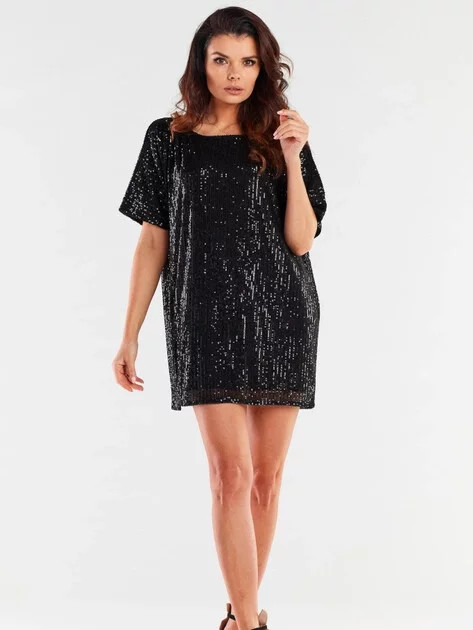 Dámské mini šaty s flirty A483 Černá - Awama one size černá s flitry (obrázek 3)
