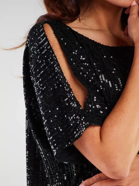 Dámské mini šaty s flirty A483 Černá - Awama one size černá s flitry (obrázek 6)