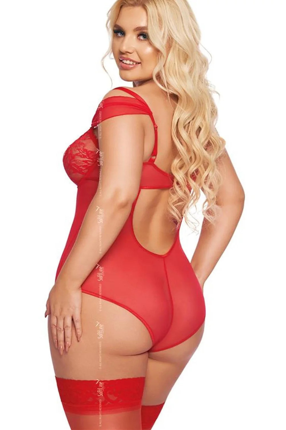 Dámské sexy body plus size Dora 1901 Červená - SoftLine  červená 3XL