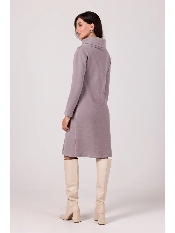 Midi šaty s vysokým límcem B270  šedé - BeWear XL