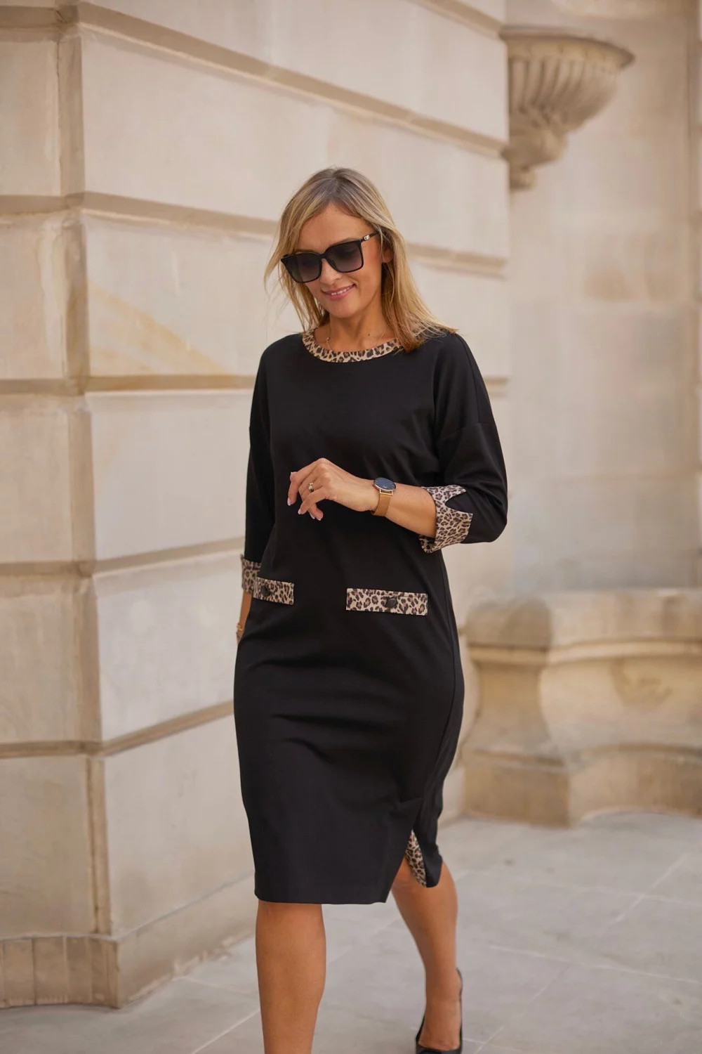 Denní šaty M416 - černo-hnědé - La Aurora 48