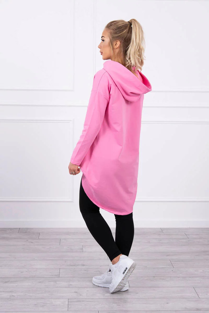 Dámská prodloužená mikina s kapucí 9116 Růžová - K-Fashion UNI růžová (obrázek 6)