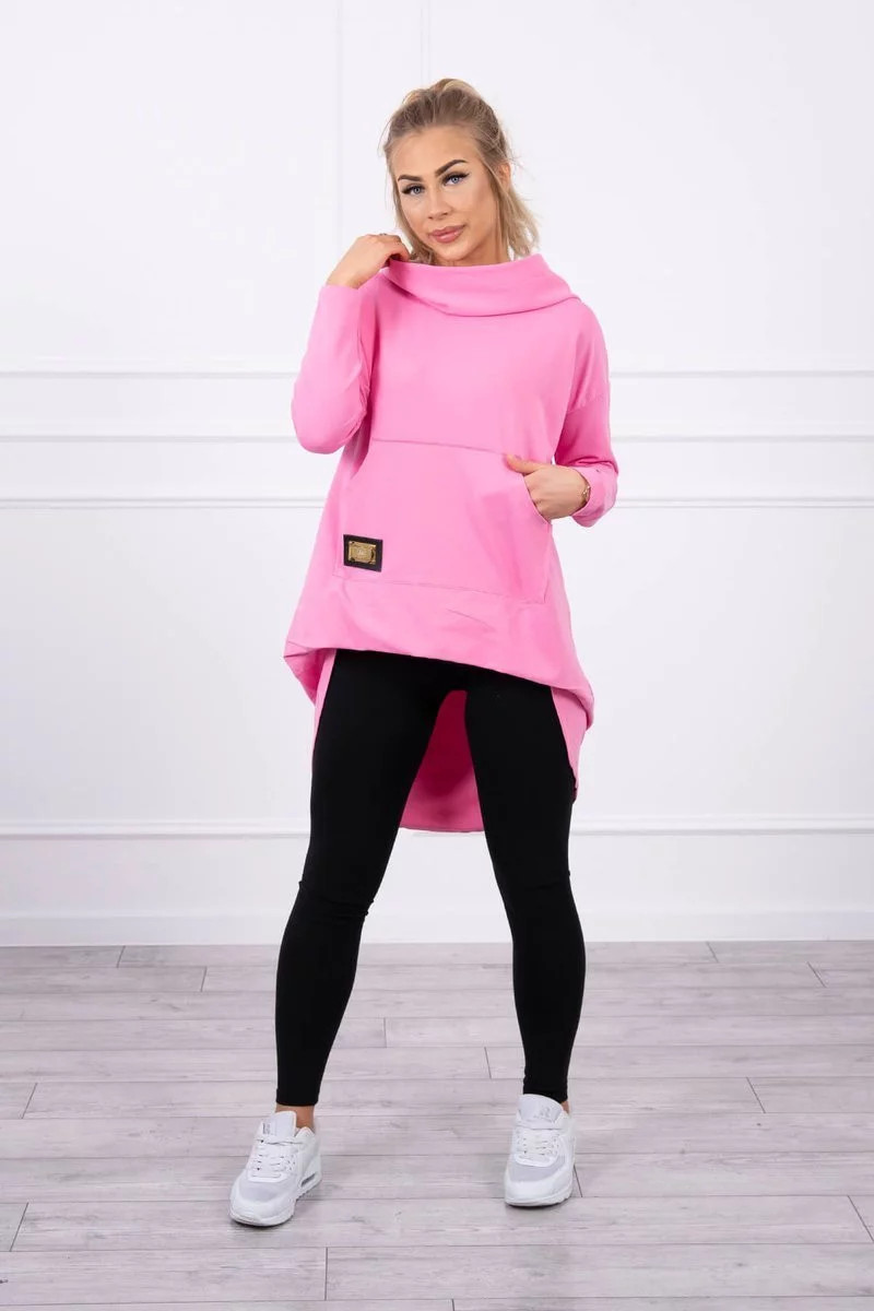 Dámská prodloužená mikina s kapucí 9116 Růžová - K-Fashion UNI růžová (obrázek 4)