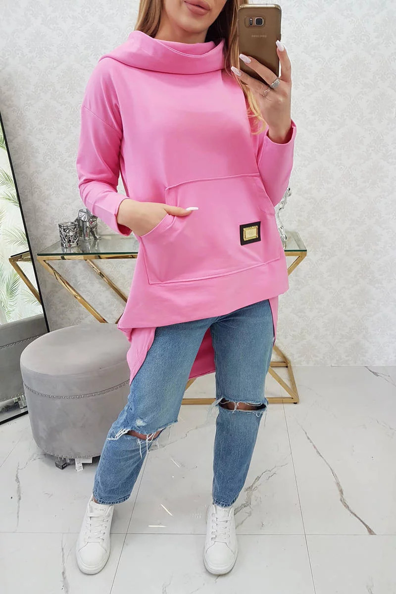 Dámská prodloužená mikina s kapucí 9116 Růžová - K-Fashion UNI růžová (obrázek 7)