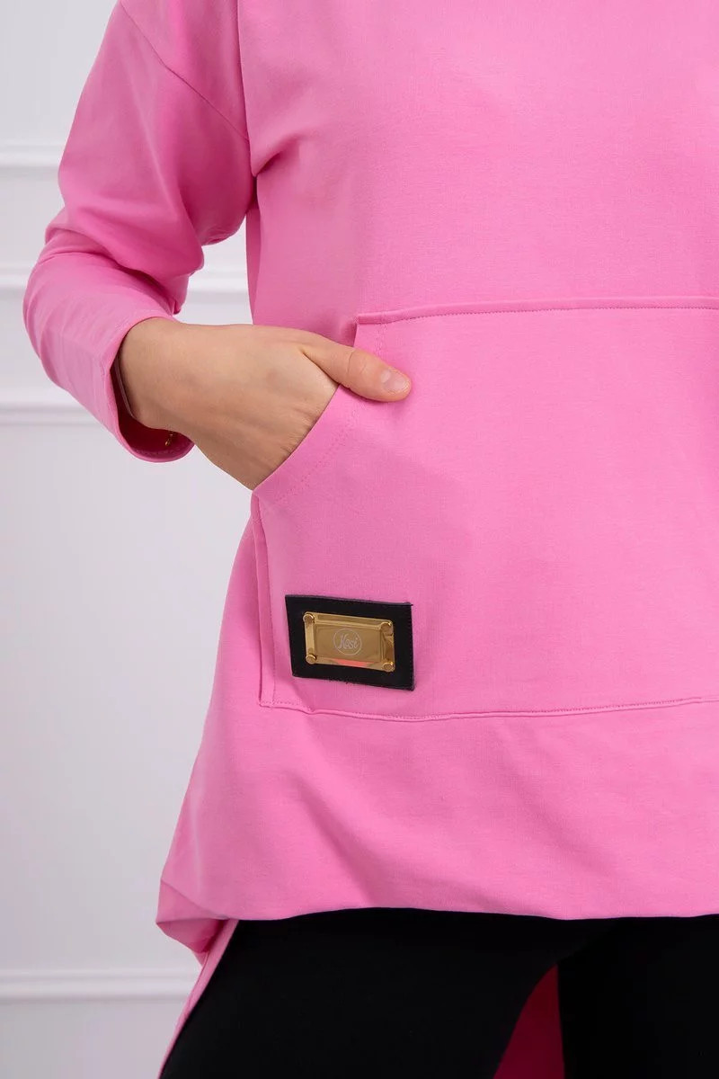 Dámská prodloužená mikina s kapucí 9116 Růžová - K-Fashion UNI růžová (obrázek 5)