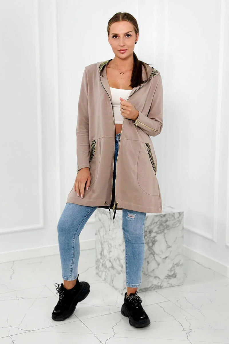 Dámská delší mikina s ozdobnou stuhou 9320 Béžová - K-Fashion UNI béžová (obrázek 3)