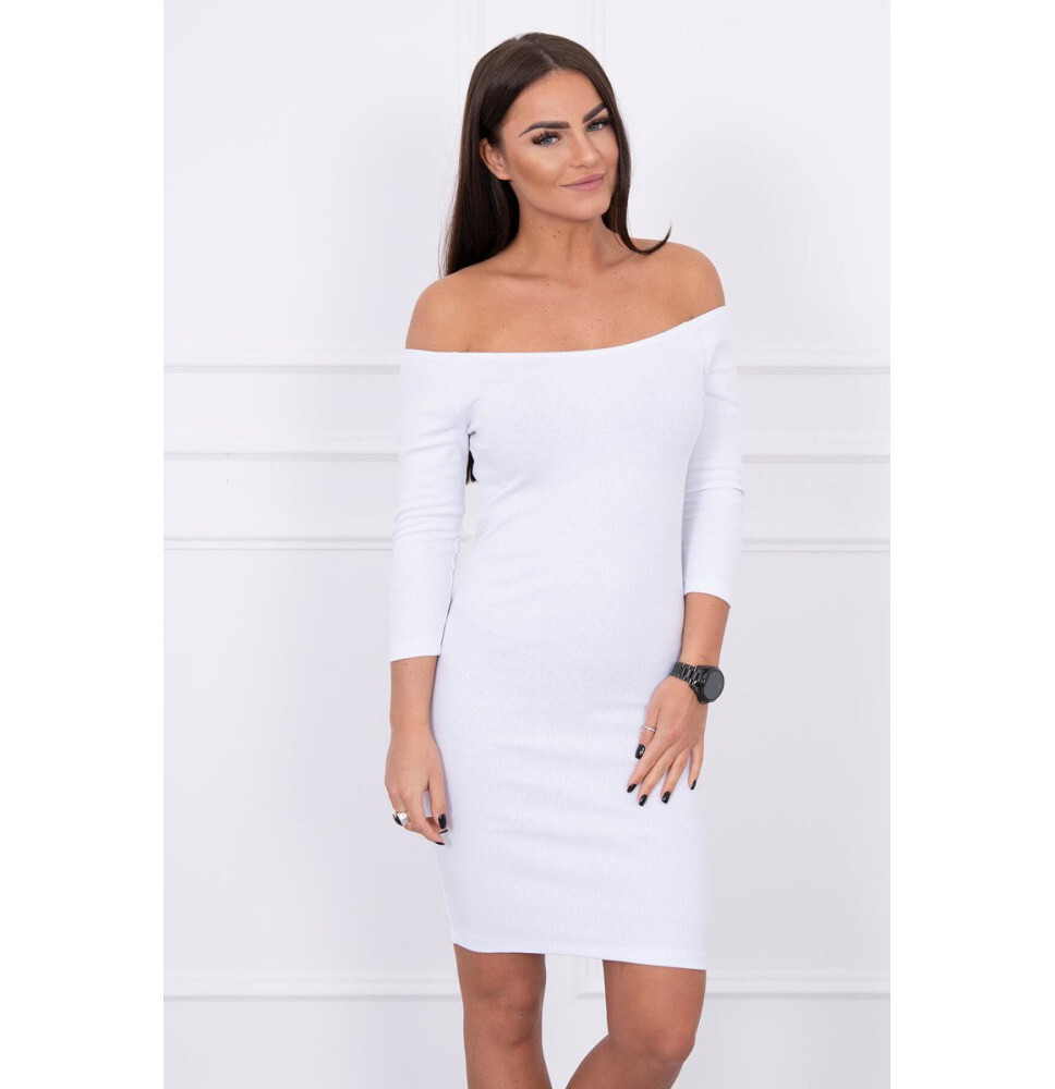 Dámske mini šaty s vrúbkami 8974 White - K-Fashion UNI bílá