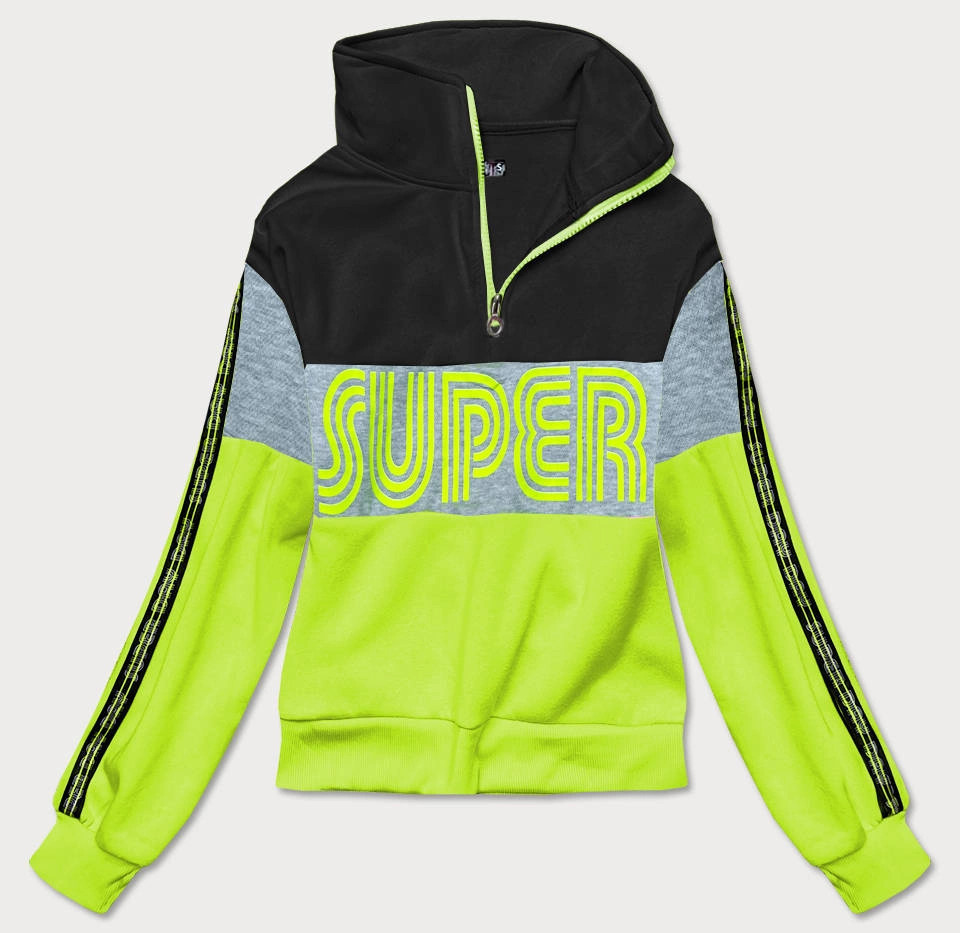 Čierno-zelená dámska športová mikina (26019) -J.Style XL černo-zelená