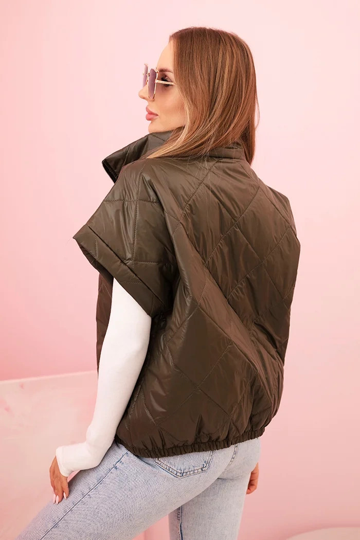 Dámská prošívaná vesta 5684 Khaki tmavě zelená - K-Fashion UNI khaki-tm.Zelená (obrázek 3)