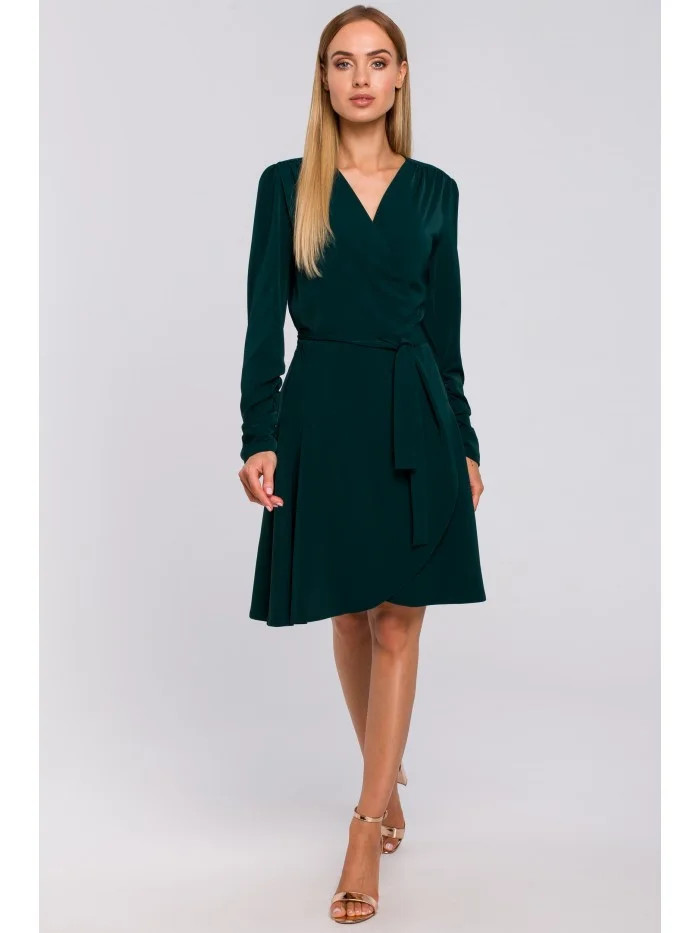 M487 Zavinovací šaty s nabíranými rukávy - zelené EU XL