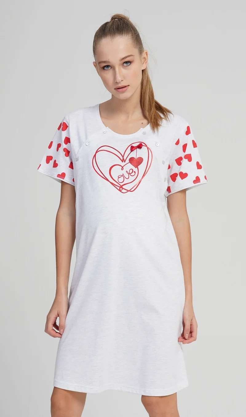 Dámska tehotenská nočná košeľa Love Light Grey Printed - Vienetta M sv.šedá-vzor