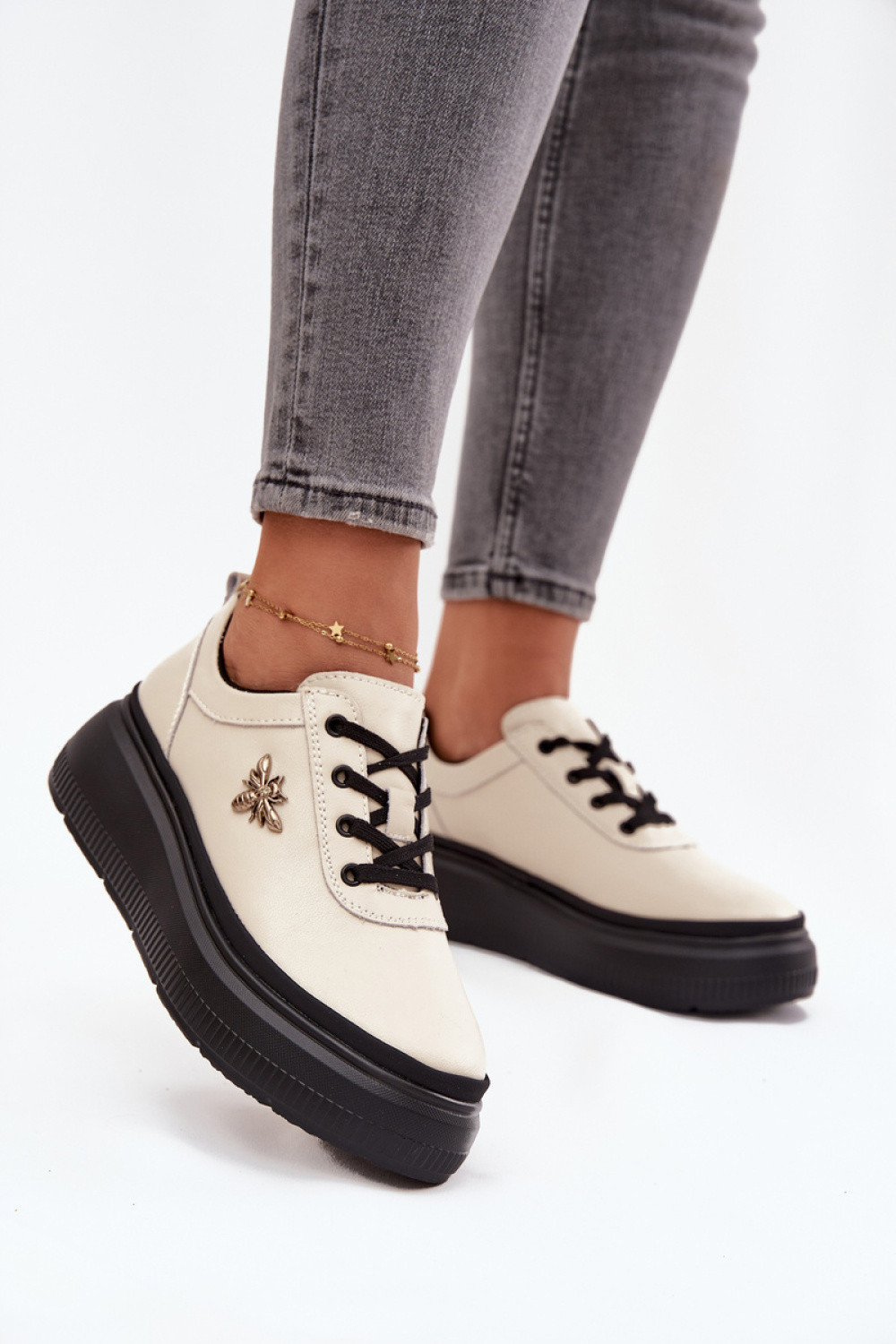 Dámské polobotky 41495 Světle béžová s černou - VINCEZA světle béžová 39