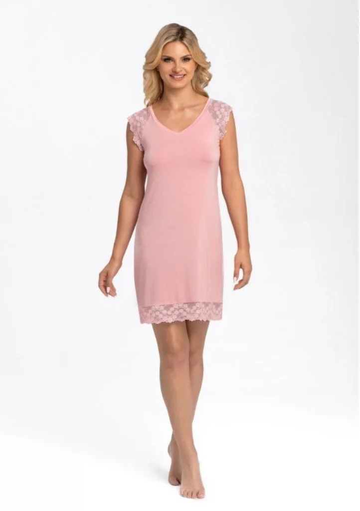 Ružová dámska nočná košeľa Naomi Pinie - Babella XL pudrovo-růžová