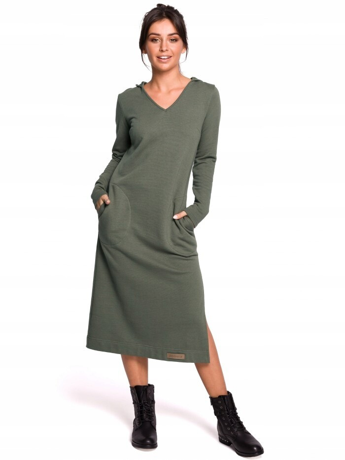Dámske šaty B128 Khaki tmavozelená - BEwear M khaki-tm.Zelená