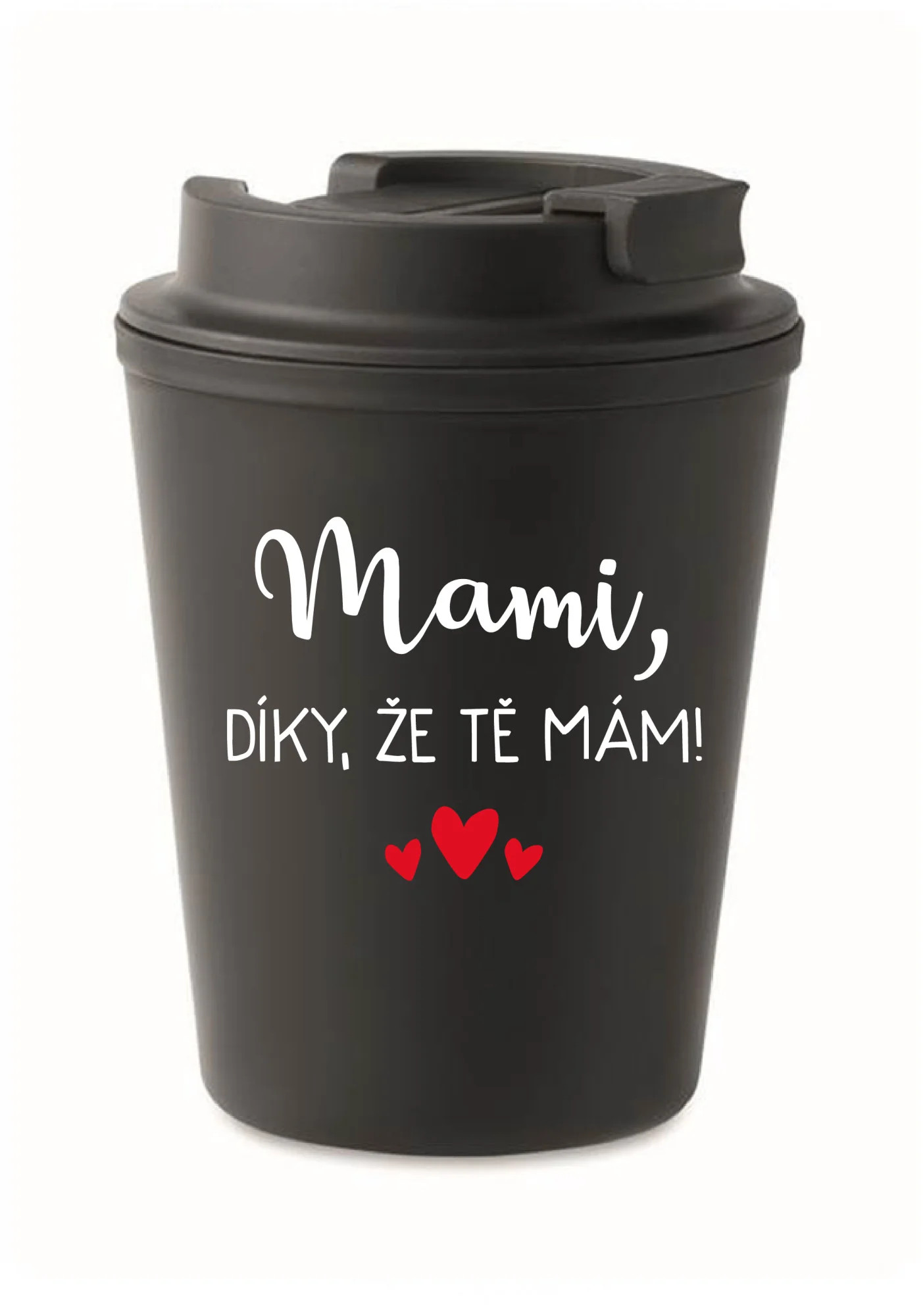 MAMI, ĎAKUJEM, ŽE ŤA MÁM! - čierny termohrnček 300 ml