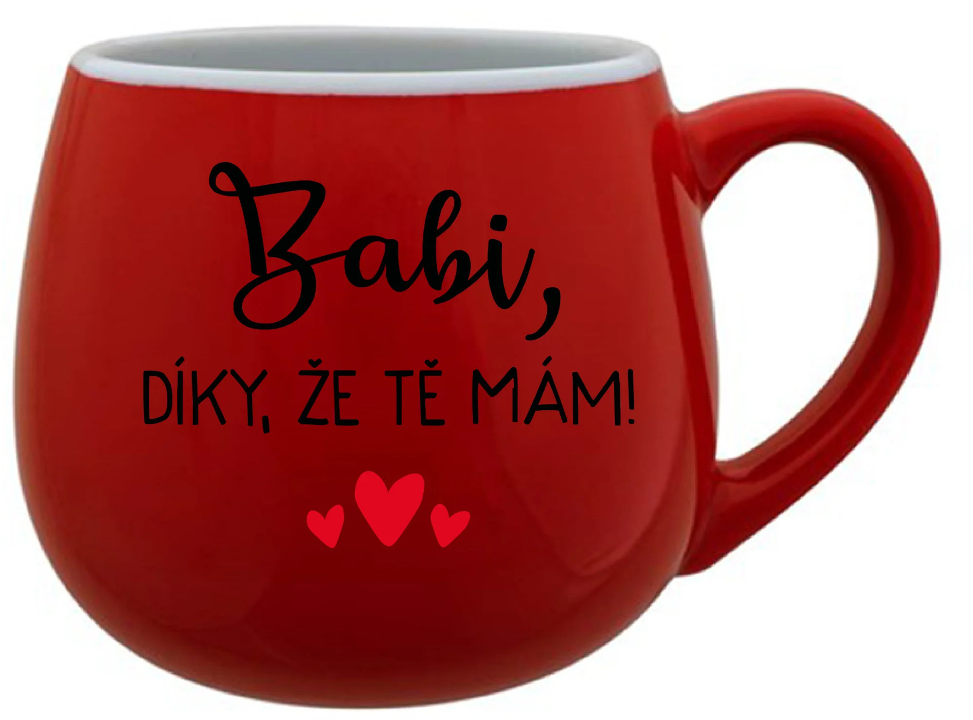 BABI, ĎAKUJEM, ŽE ŤA MÁM! - červený keramický hrnček 300 ml