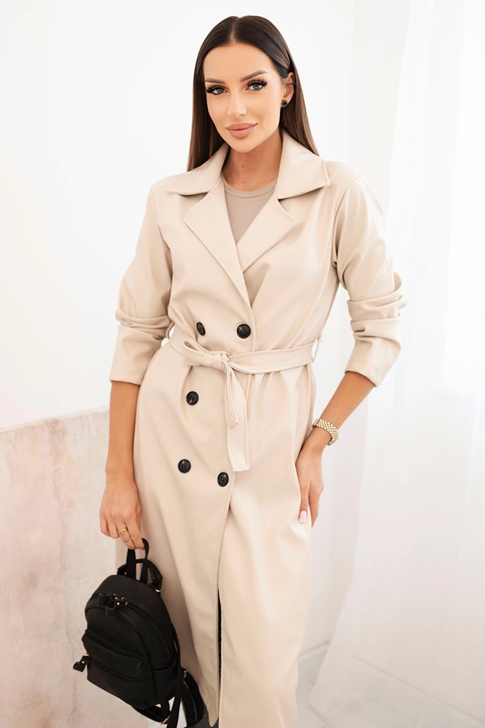 Dámský koženkový kabát béžový - New Collection Italy UNI (obrázek 3)