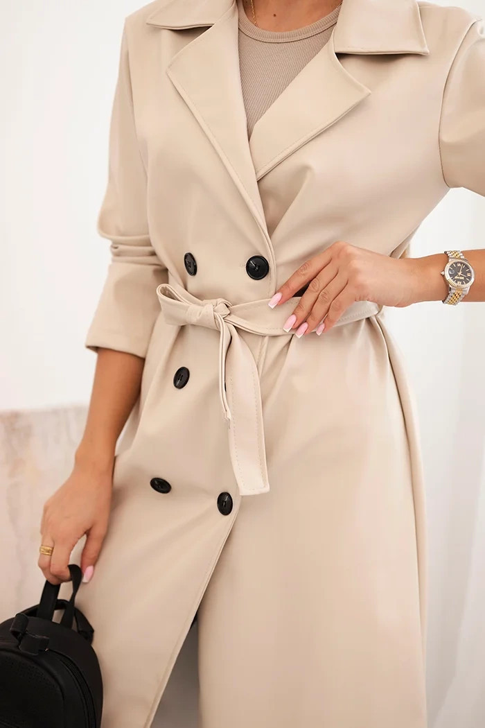 Dámský koženkový kabát béžový - New Collection Italy UNI (obrázek 4)