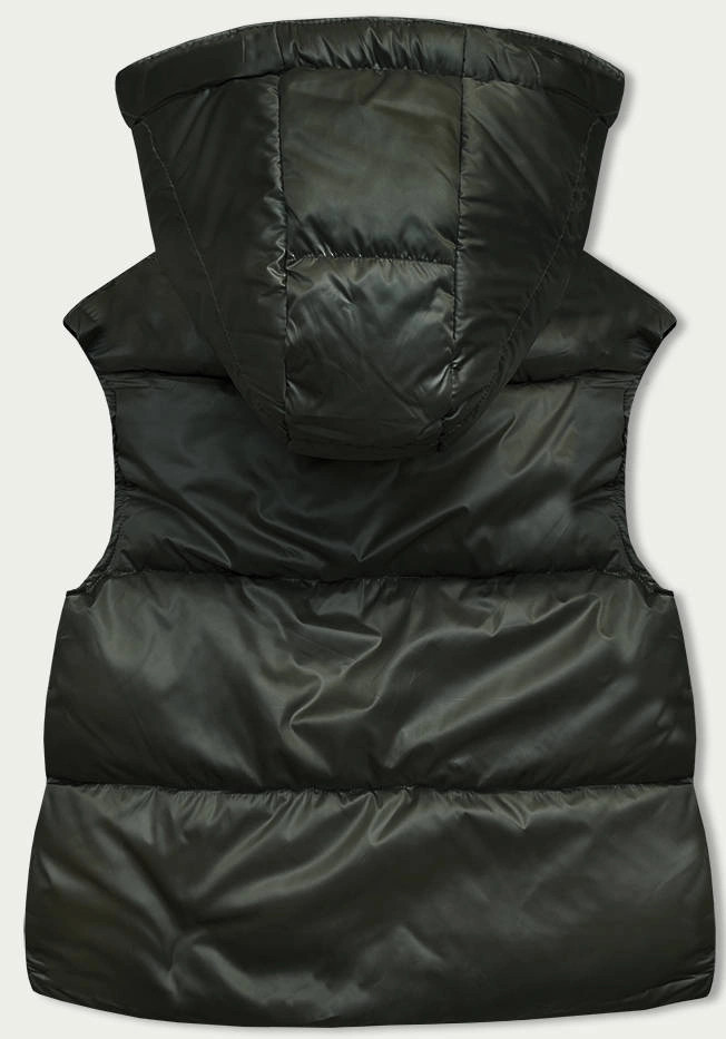 Krátká dámská vesta v khaki s kapucí (B8156-11) - Goodlooking XL (obrázek 3)