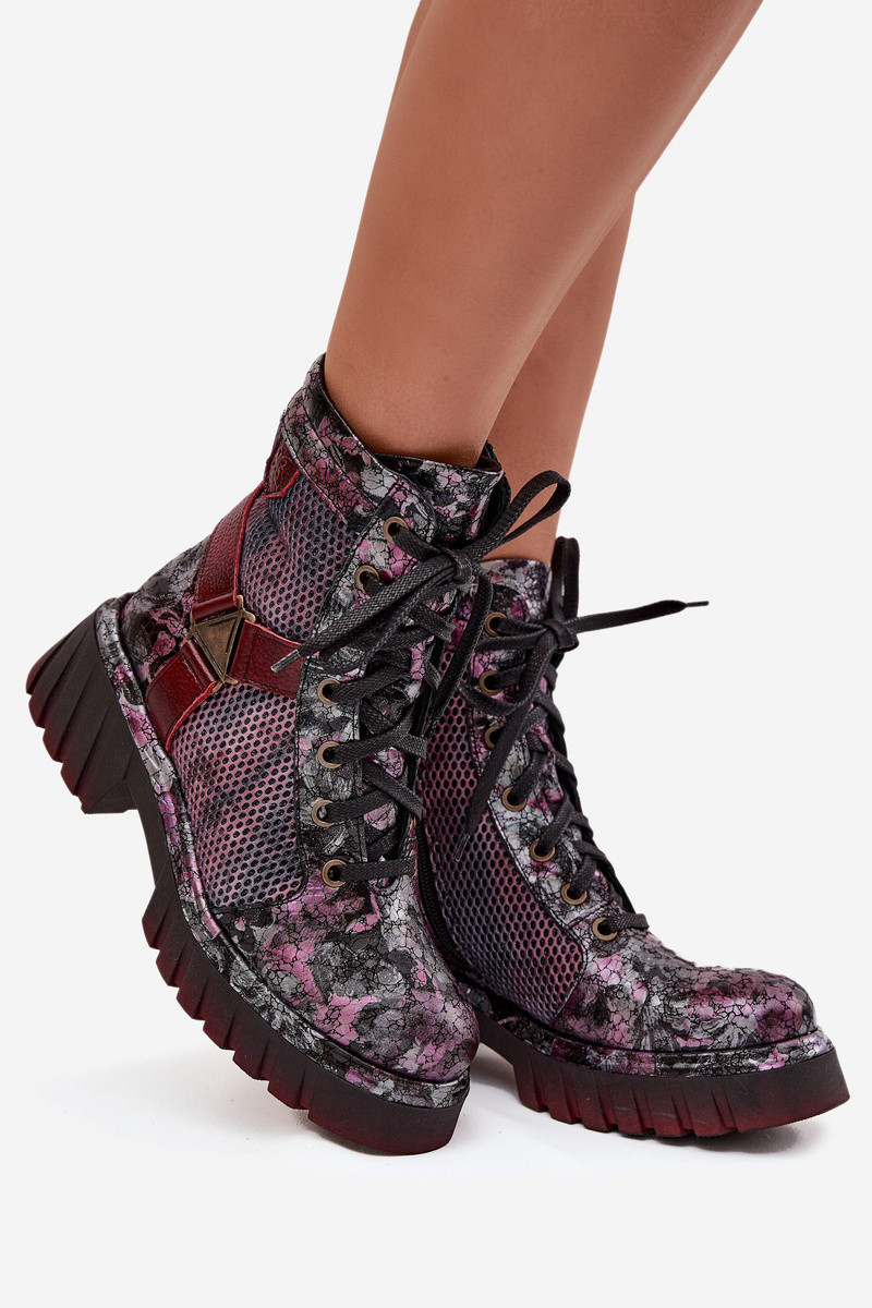 Dámske kožené členkové topánky 07072-23 Bordeaux pattern - Maciejka 41 bordo vzor