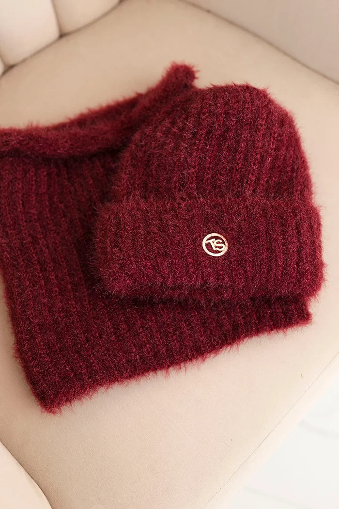 Dámská souprava čepice a šály bordó - K-Fashion UNI (obrázek 3)