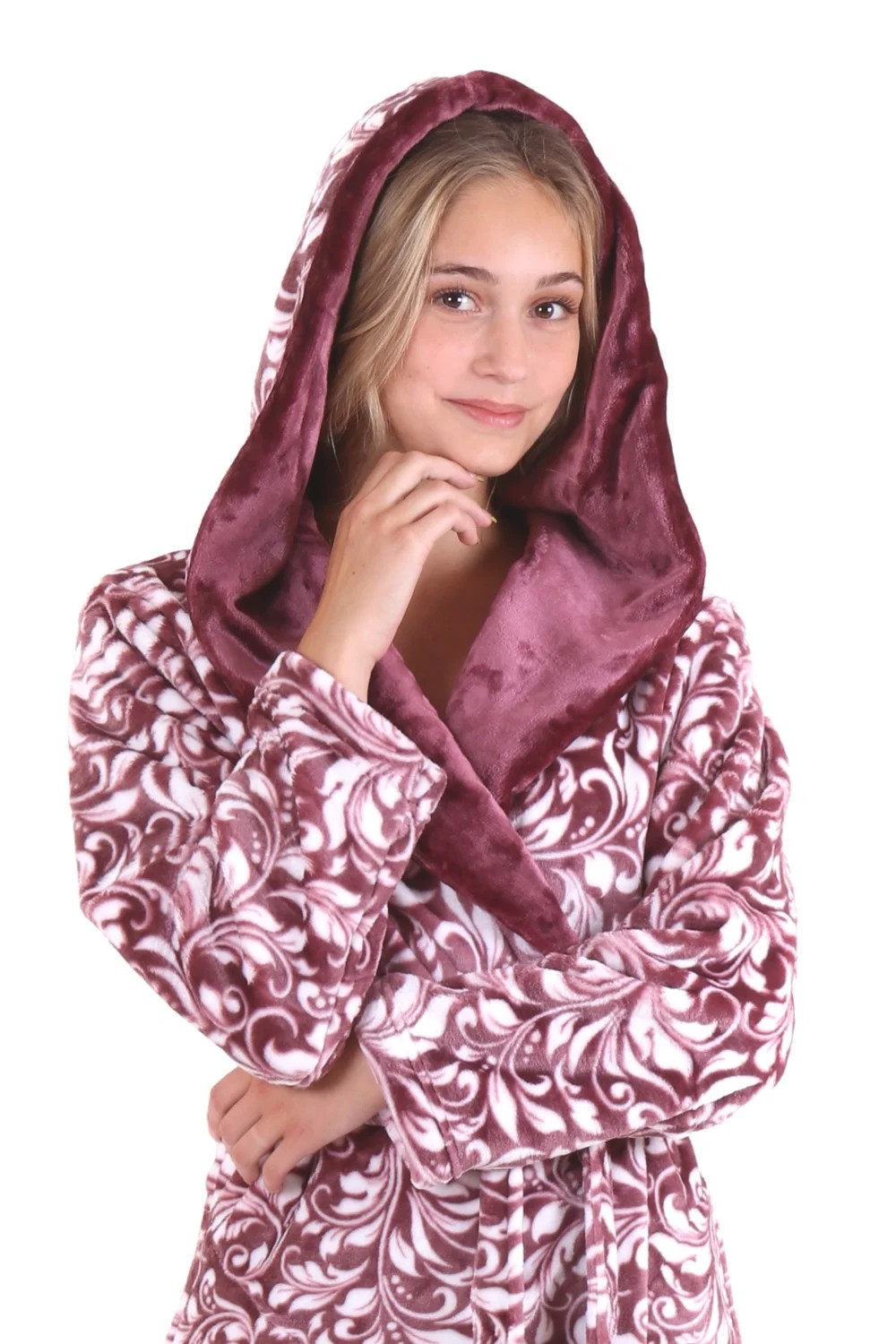 Dámský župan Flora s kapucí krátký 4856 4803 vínový - Vestis M (obrázek 4)