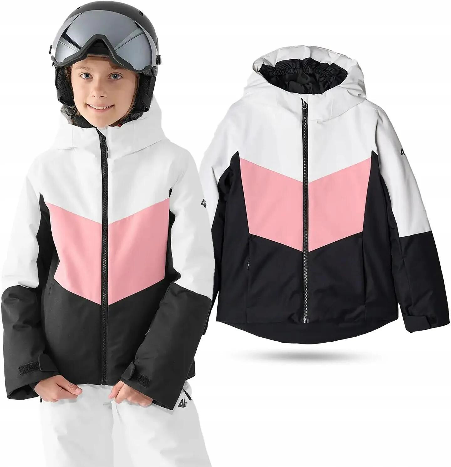 Dievčenská zimná bunda JAF545 bielo-čierno-ružová - 4F 134
