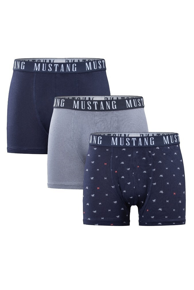 Pánske boxerky 3PACK 4277-1003 Tmavo modrá/sivá Mix vzor - Mustang XXL tm.modrá-šedá
