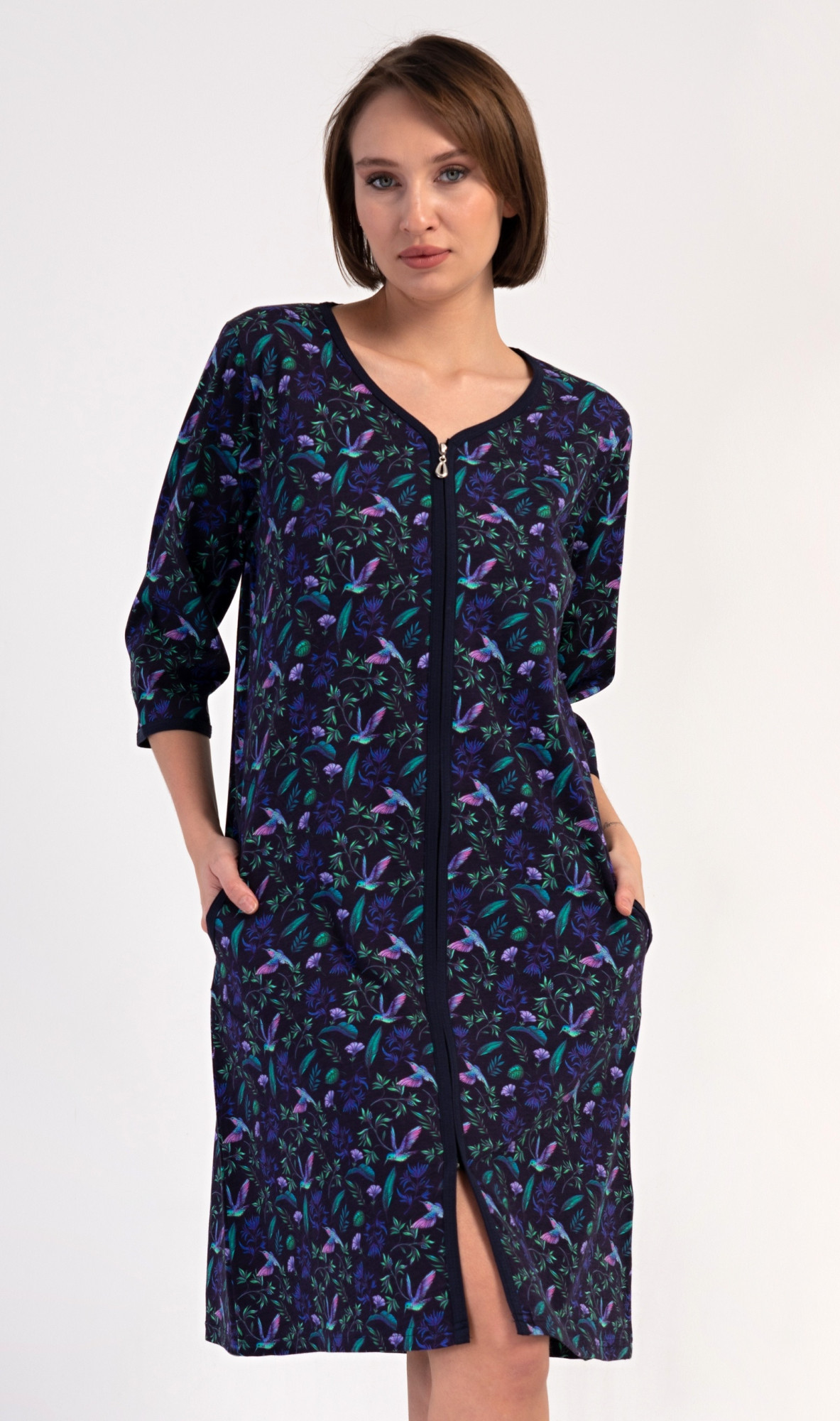 Dámske domáce šaty Hummingbird blue - Vienetta 4XL