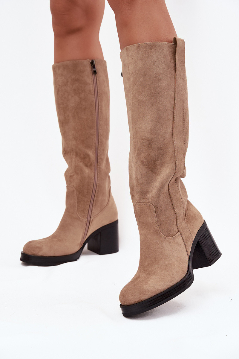 Dámské kozačky na podpatku LH-8 Béžová - JOIa shoes béžová 39 (obrázek 6)