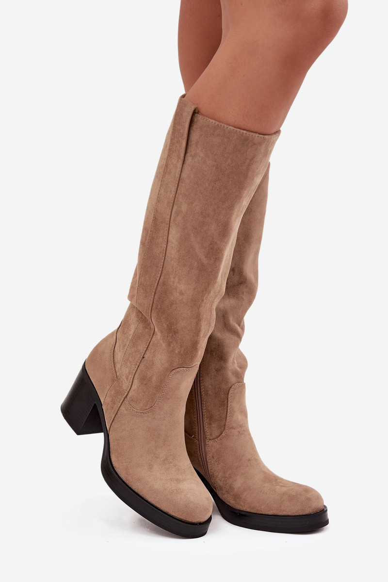 Dámské kozačky na podpatku LH-8 Béžová - JOIa shoes béžová 39 (obrázek 11)