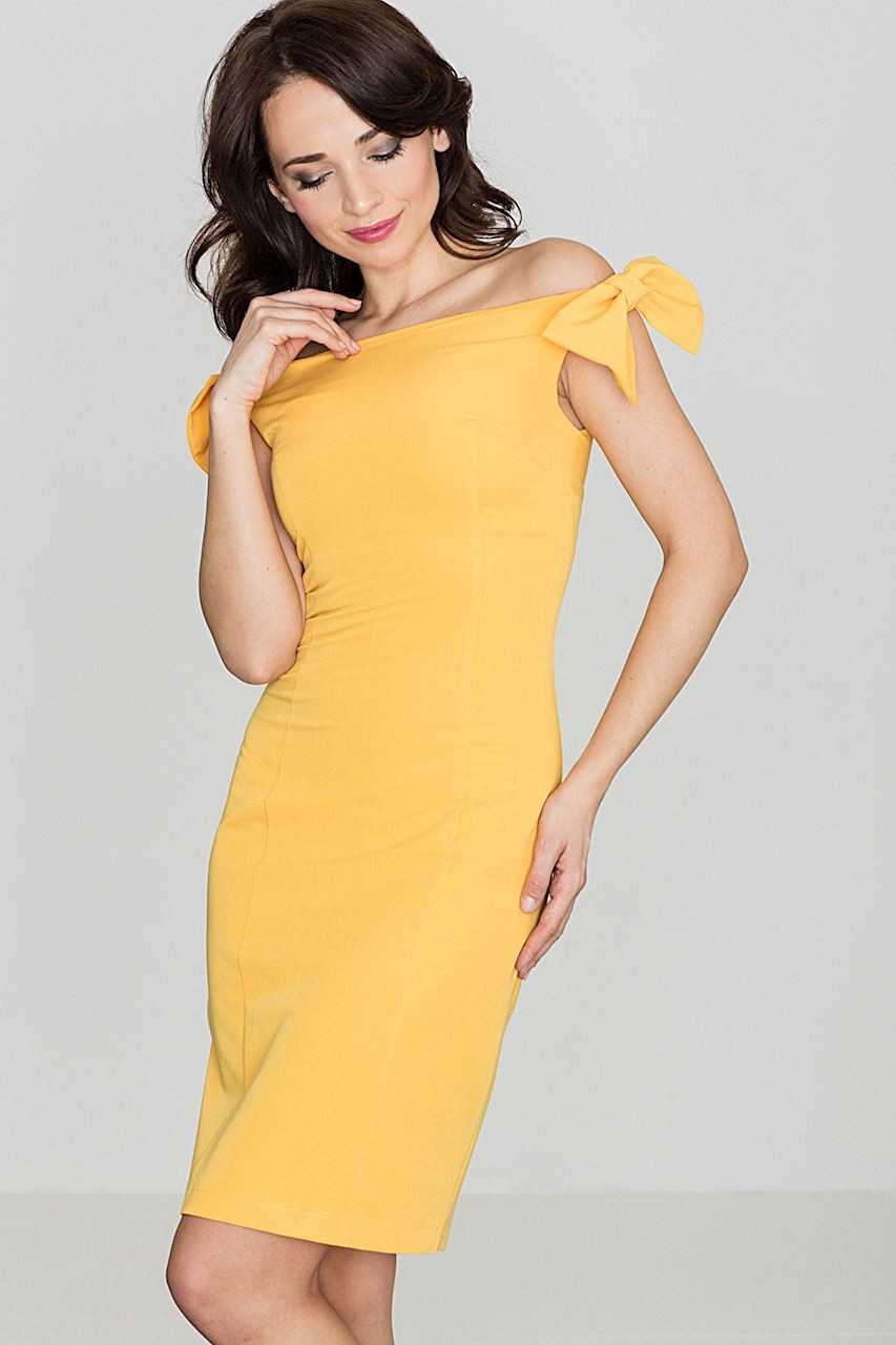 Dámské šaty K028 tmavě žlutá - Katrus Velikost: XL-42, Barvy: tmavě žlutá