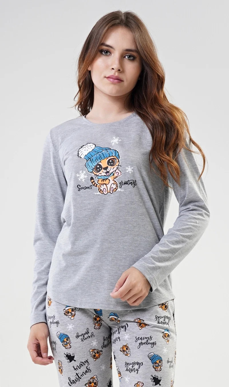 Dámské pyžamo dlouhé Tygřík šedé - Vienetta XL