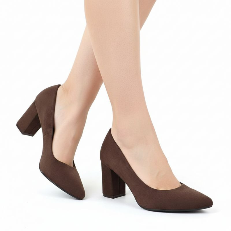 Dámske semišové lodičky na podpätku PB414 / SK403E Tmavo hnedé - Sergio Leone 38 tmavě hnědá