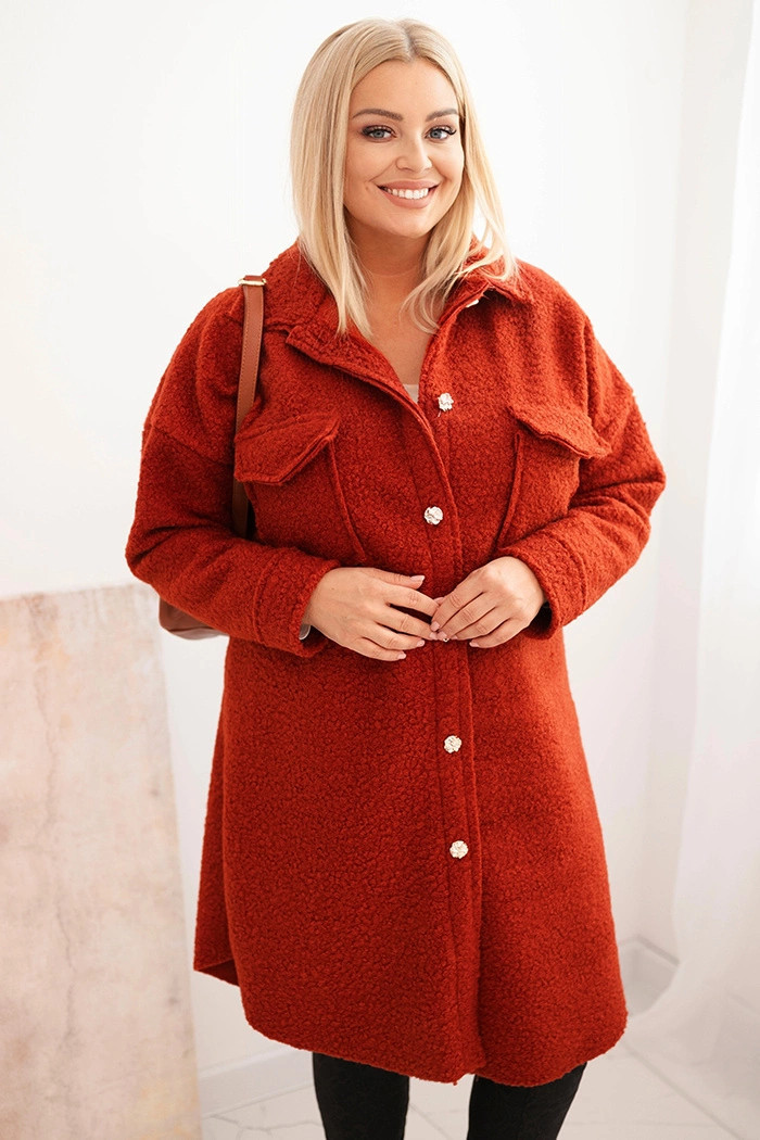 Dámský kabát Plus Size s vlnou ART0286 rudy - Kesi UNI (obrázek 3)