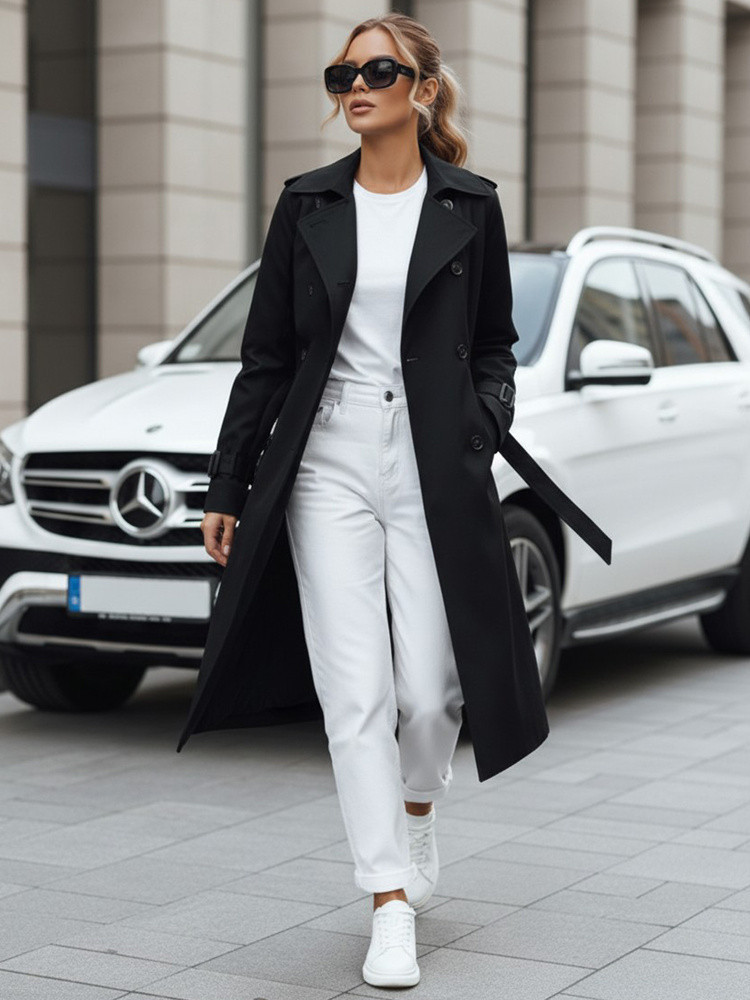 Dámsky dvojradový kabát TY5437 čierny - FashionStreet M