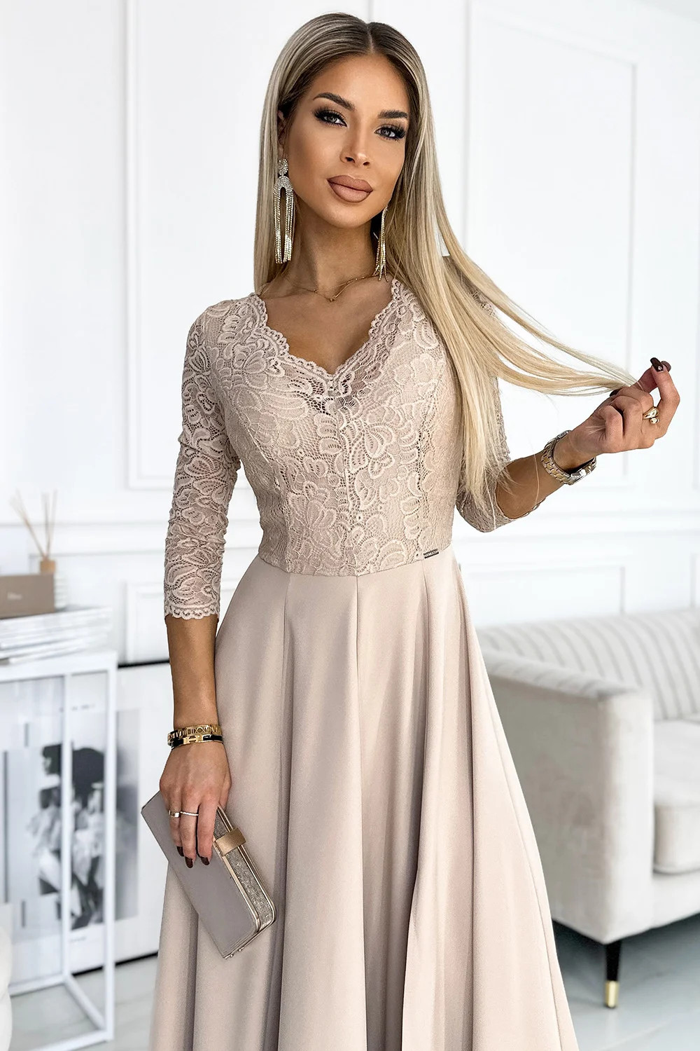 Dámské krajkové šaty 309-10 AMBER béžové - Numoco S (obrázek 7)