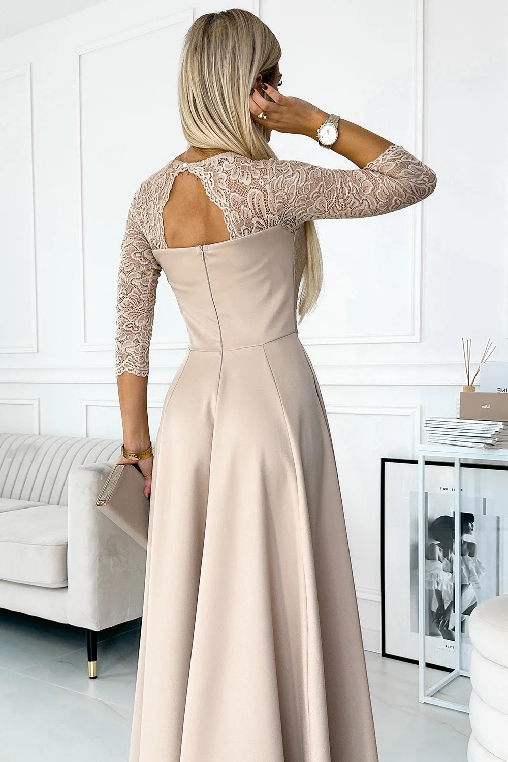 Dámské krajkové šaty 309-10 AMBER béžové - Numoco S (obrázek 9)
